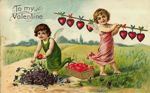 Victorian Valentine's Day Card with Cherubs and Hearts