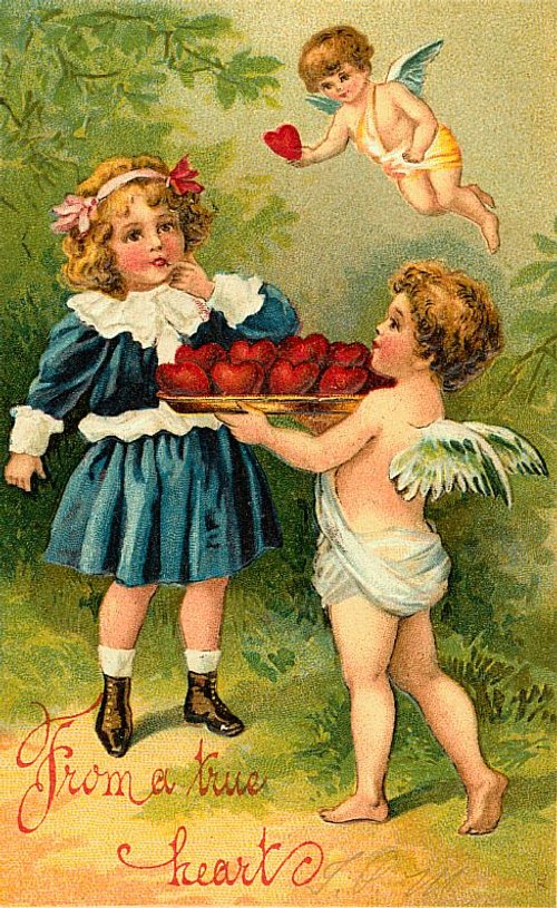 Victorian Valentine: Cherubs & Girl with Hearts