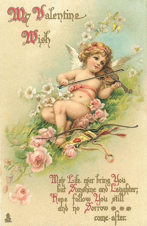 Victorian Valentine's Day Greeting Card with Cupid Angel