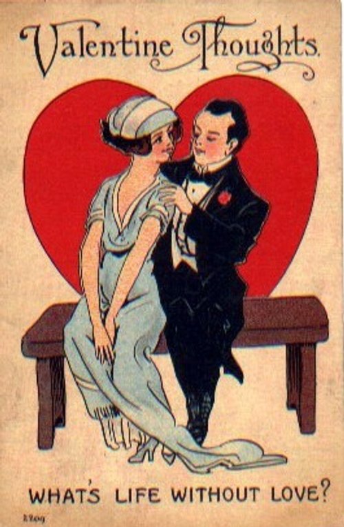 Vintage Valentine's Day Card: Romantic Couple on Bench, Edwardian Era