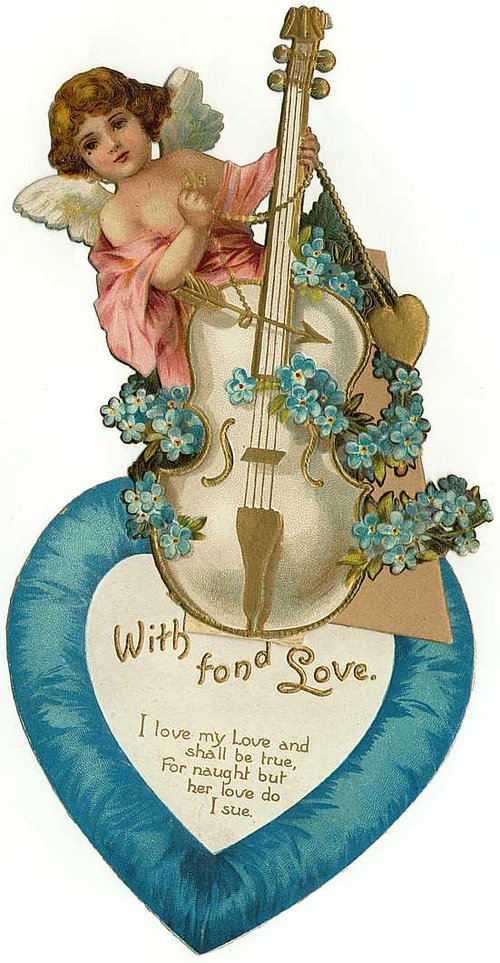 Victorian Love Cherub & Violin Heart Greeting Card