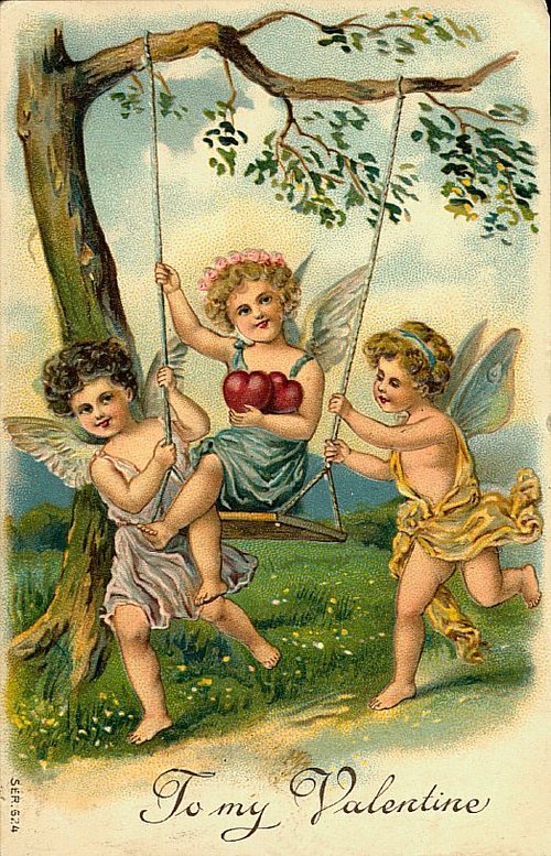 Victorian Cherubs on Swing Valentine's Day Greeting Card