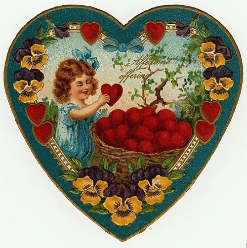 Victorian Valentine Heart Card with Cherub & Red Fruit Basket