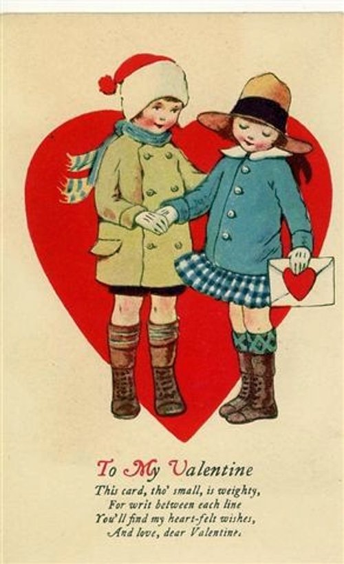 Vintage Children's Valentine Card with Heart, 1900s