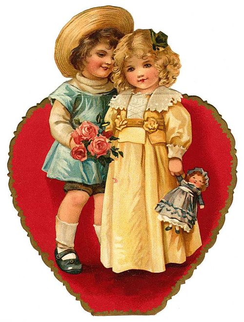Victorian Children with Roses Die-Cut Greeting Card, Circa 1890s