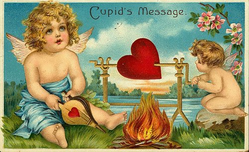 Victorian Cupid's Message Valentine Card with Cherubs and Heart