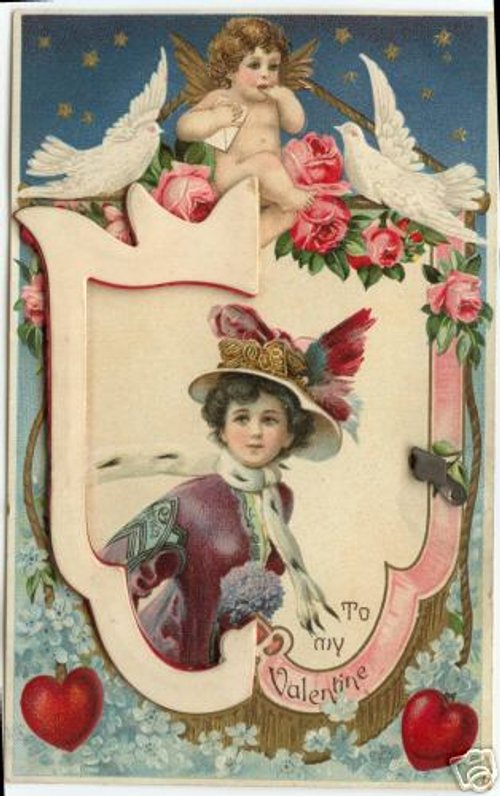 Victorian Valentine's Day Die-Cut Greeting Card with Cherub