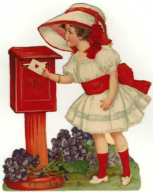 Edwardian Valentine's Day Die-Cut: Girl Mailing Love Letter