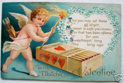 Vintage Strike the Match Cupid Valentine Card | Early 1900s