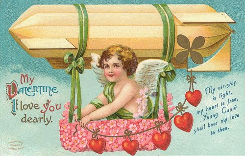 Victorian Valentine Airship Cupid Greeting Card