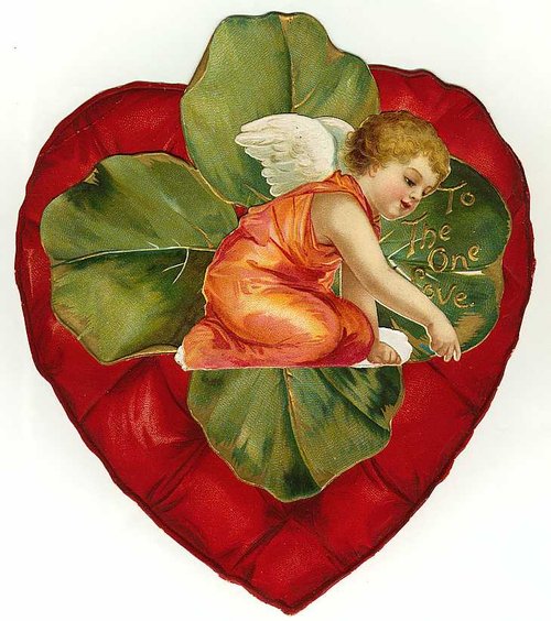Victorian Valentine Cupid Cherub Heart-Shaped Card, 1880s