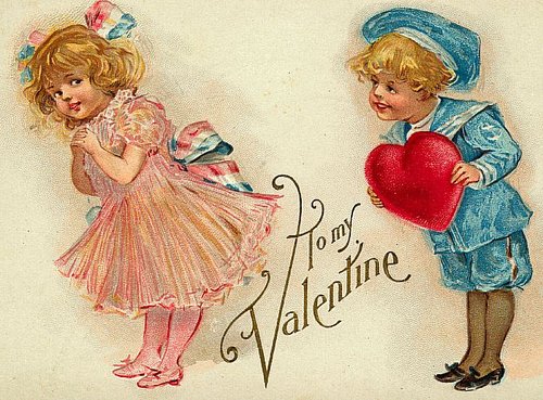 Victorian Valentine's Day Greeting Card with Children
