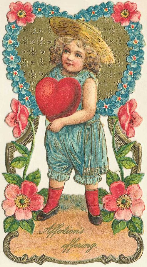 Victorian Valentine's Day Greeting Card with Cherub and Heart