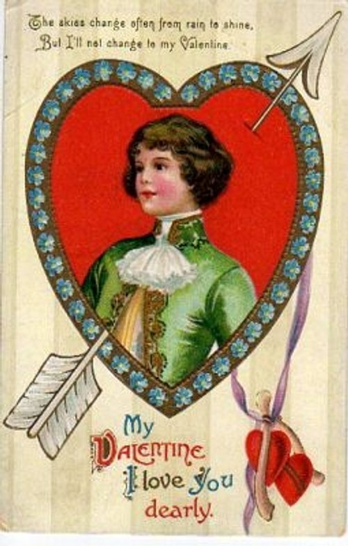 Victorian Valentine's Day Greeting Card with Cupid's Arrow Heart