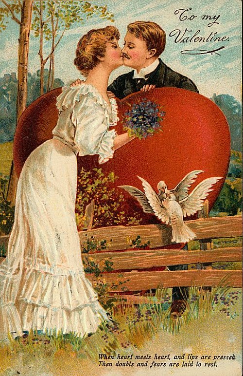 Victorian Valentine Card: Romantic Couple with Giant Heart