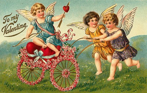 Victorian Valentine's Day Cherub Card with Floral Heart Carriage