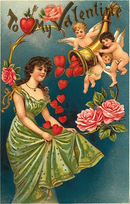 Victorian Valentine's Day Greeting Card - Cupids & Roses