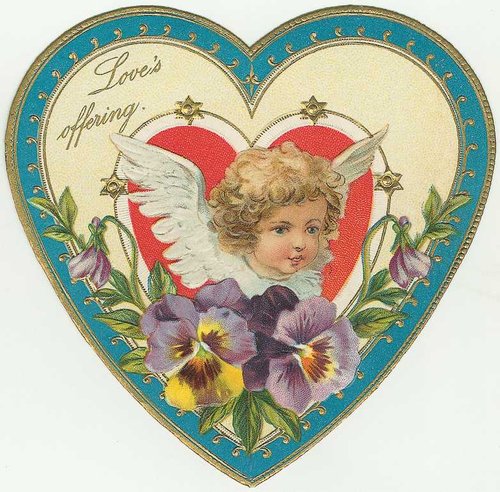 Victorian Cherub Love's Offering Heart-Shaped Greeting Card