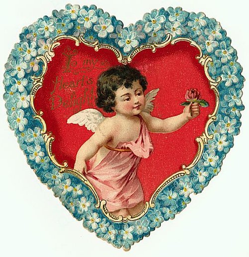 Victorian Cherub Valentine with Forget-Me-Not Heart Die-Cut