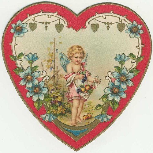 Victorian Valentine's Day Card with Cupid & Blue Flowers