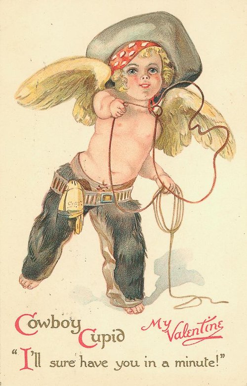 Cowboy Cupid Valentine Greeting Card, Early 1900s