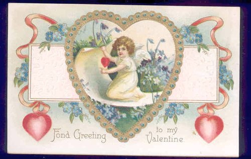 Victorian Valentine's Day Greeting Card with Cherub & Forget-Me-Nots