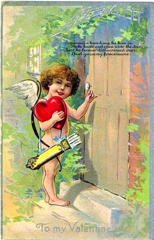 Victorian Cupid Valentine Card with Heart and Arrow, Circa 1890s
