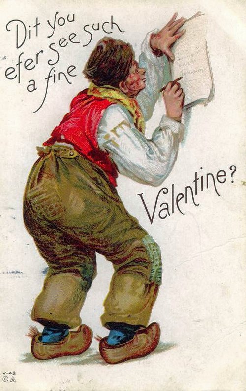 Vintage Valentine Card: Gnome/Dwarf Holding Letter, Early 1900s