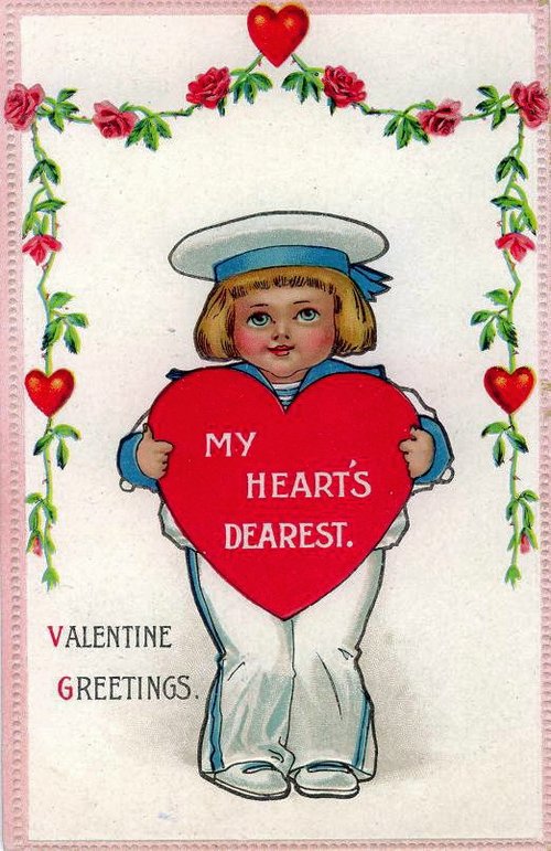 Vintage Valentine Greeting Card Sailor Boy with Heart