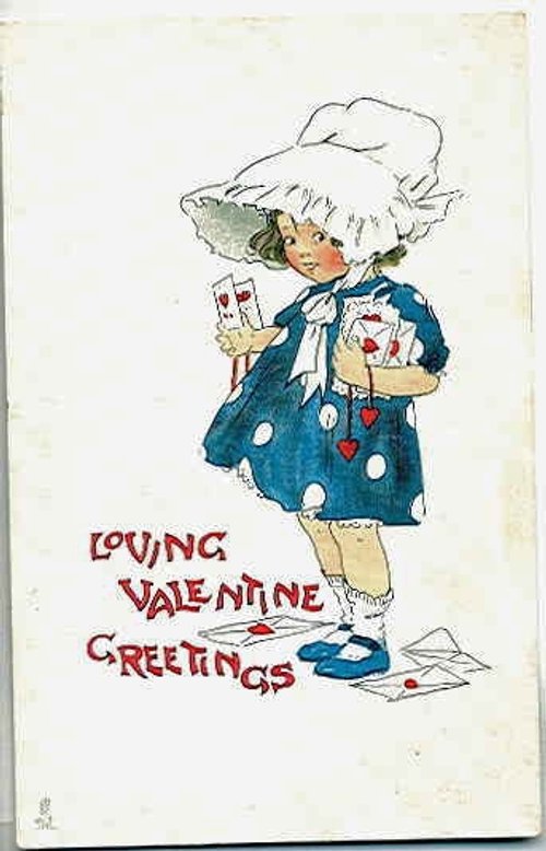 Vintage Edwardian Valentine's Day Greeting Card - Girl with Love Letters