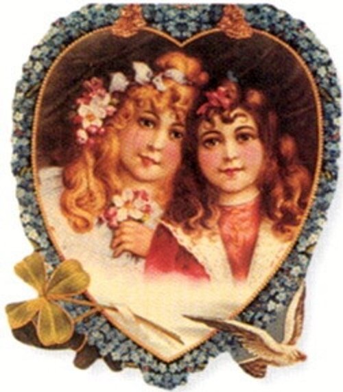 Victorian Die-Cut Greeting Card with Two Young Girls