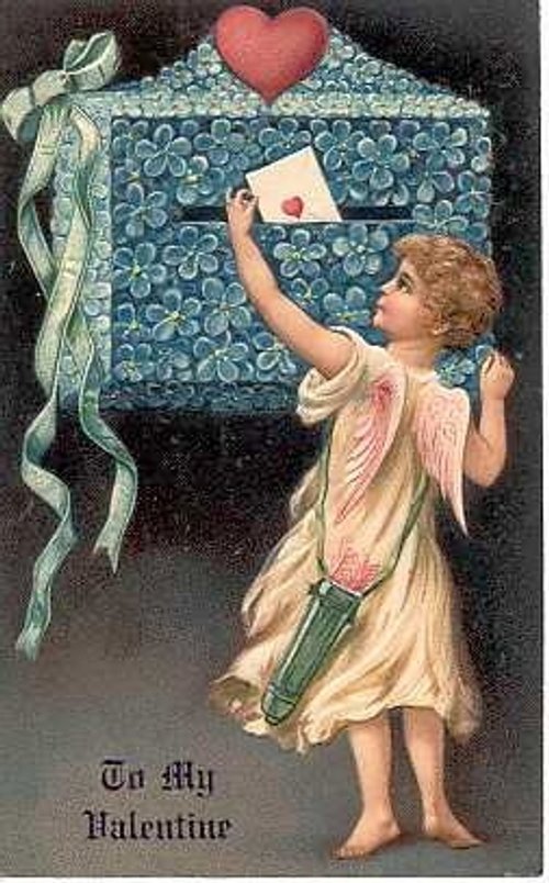 Victorian Valentine Card Cherub Mailbox Love Letter