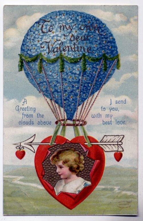 Vintage Hot Air Balloon Valentine Card, Edwardian Era