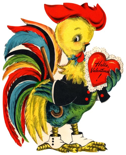 Vintage Valentine Rooster Die-Cut Greeting Card | Early 1900s