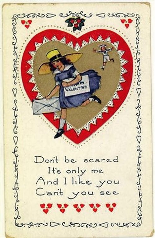 Vintage Valentine's Day Greeting Card Girl with Letters Heart