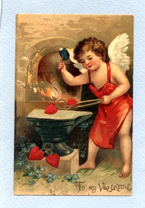 Victorian Cupid Valentine Card - Angel Crafting Love 1890s