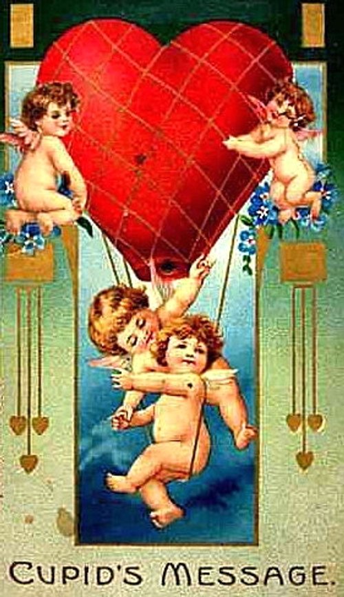 Victorian Cupid's Message Valentine Card with Cherubs & Heart