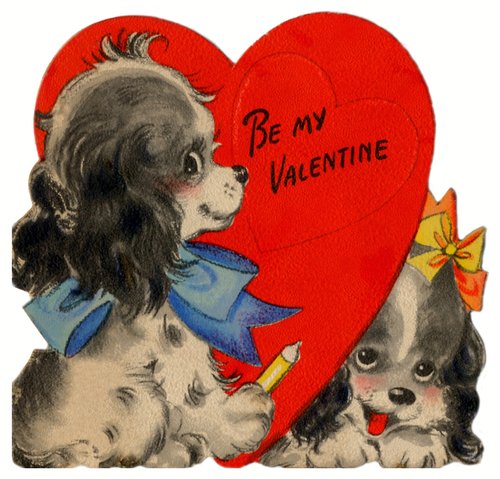 Vintage Dog Valentine Card with Puppies & Red Heart