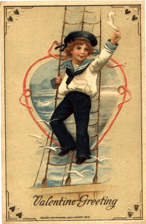 Vintage Sailor Boy Valentine Greeting Card, Victorian Era