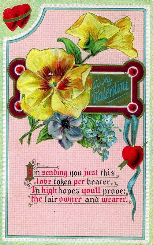 Victorian Valentine Card with Yellow Flowers & Love Token