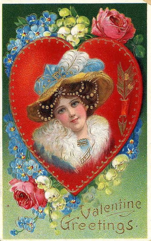 Victorian Valentine's Day Greeting Card with Portrait in Heart