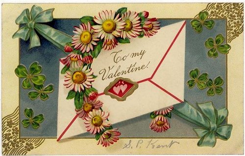 Victorian Valentine's Day Greeting Card with Daisies & Envelope