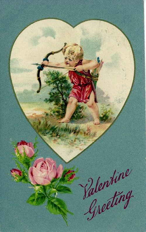 Victorian Valentine Greeting Card with Cupid Archer