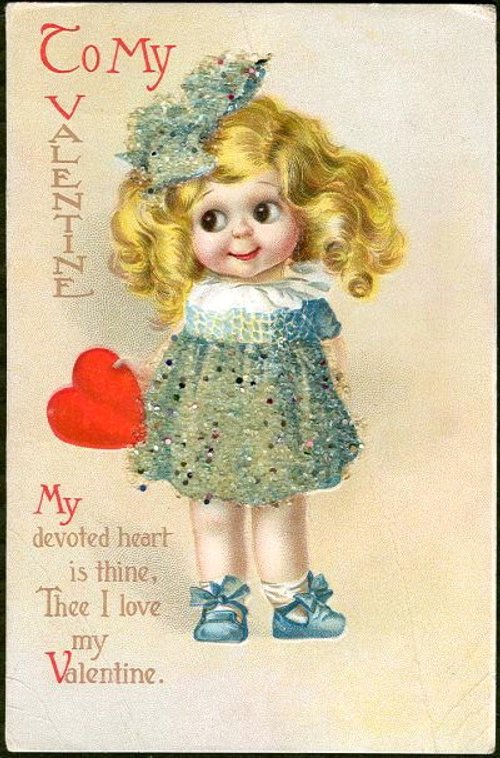 Vintage Valentine's Day Greeting Card with Doll, Early 1900s