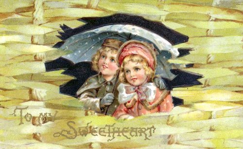 Vintage Victorian Die-Cut Sweetheart Greeting Card with Children