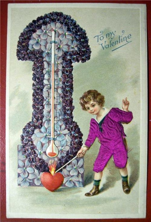 Victorian Valentine with Child and Floral Thermometer