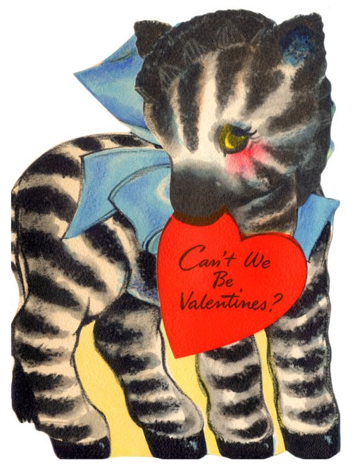 Vintage Cat Valentine Die-Cut Card 1920s-1930s Art Deco