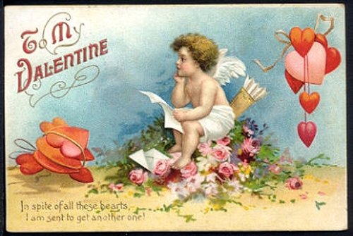 Victorian Valentine Cupid with Hearts and Flowers – 1800s