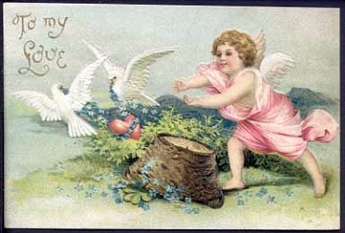 Victorian 'To My Love' Cherub Greeting Card with Dove