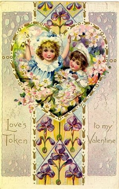 Victorian Valentine Die-Cut: Cherubs in Floral Heart Cross
